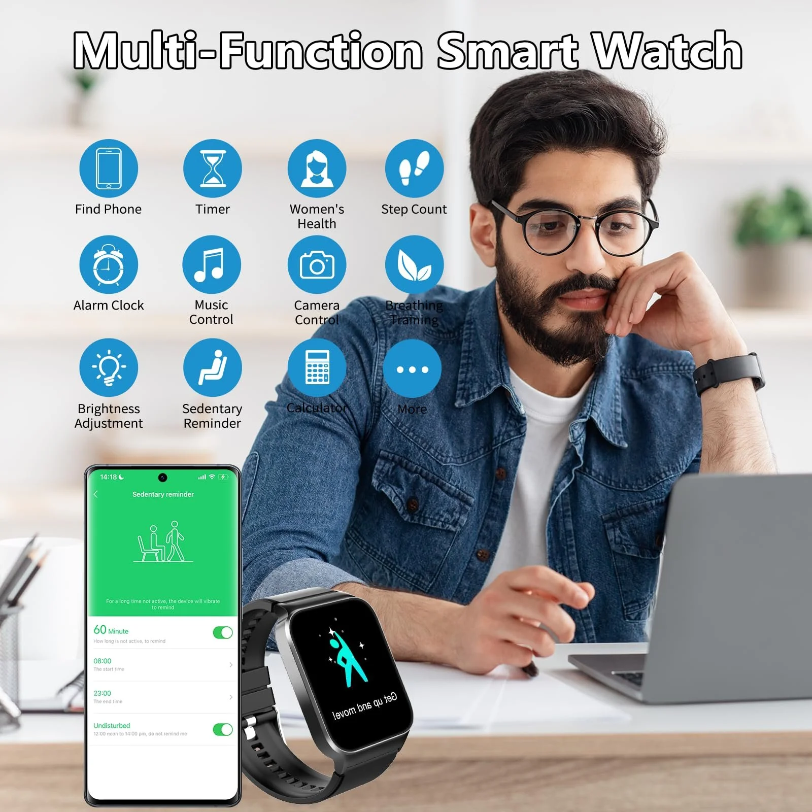 Смарт-годинник STECEi Чоловічий 1.85 Inch HD Touchscreen Black, фото №3