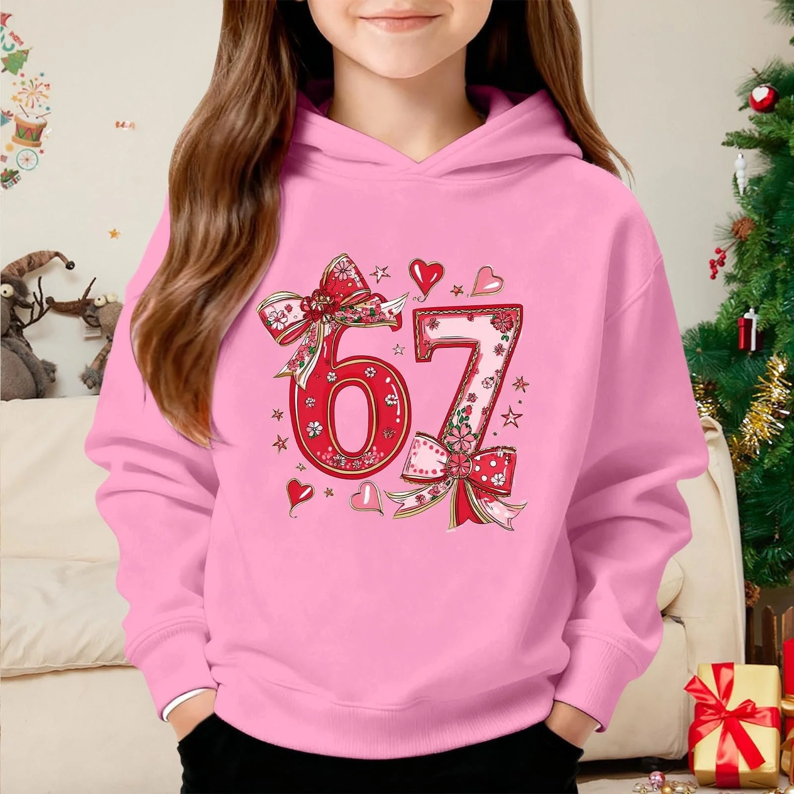 Худи для мальчиков Bequem, свитшот, худи для мальчиков, детская модная повседневная худи, зимняя теплая милая принт с цифрой 67, дышащий пуловер, свитшот на флисе с длинными рукавами, куртка, фото №3