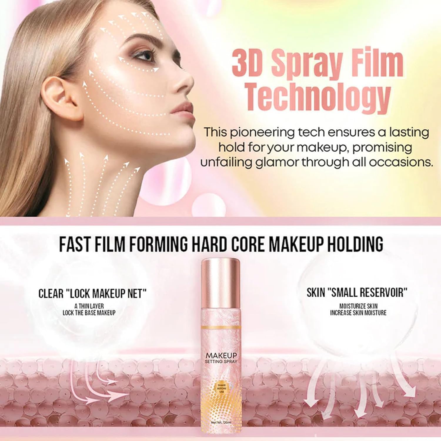 Спрей Glamstay+ для фіксації макіяжу на обличчі Зволожуючий Контроль олійності Ультралегкий Матовий Спрей для макіяжу Довготривалість Зволоження Шкіри Полегшення сухості і стягнутості шкіри (3 штуки), фото №6