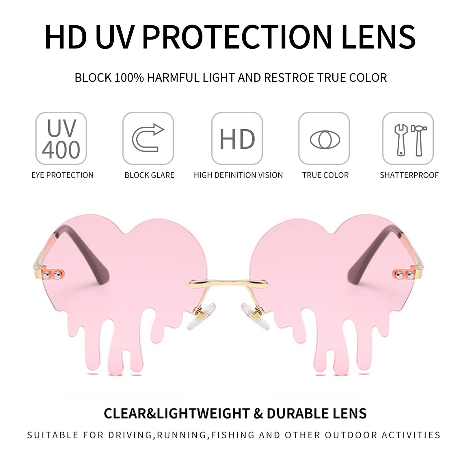 Сонцезахисні окуляри Форми Серця Dollger Без оправи Металева оправа UV 400 Захист, фото №3