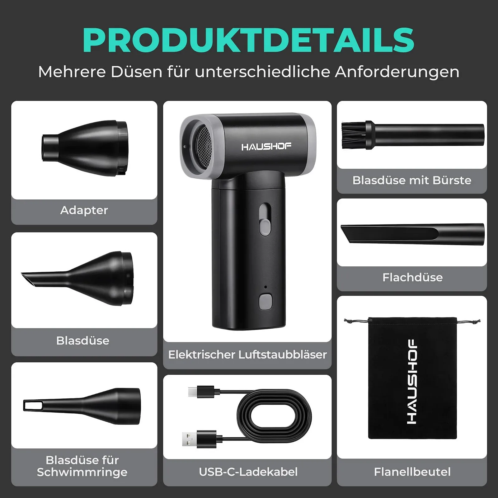 Портативный аккумуляторный воздуходувка HAUSHOF 8V (EU PKG), фото №6 Портативный аккумуляторный воздуходувка HAUSHOF 8V (EU PKG), фото №6