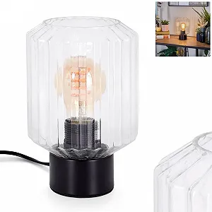 Настільна лампа HOFSTEIN Moruja метал/скло Ø13 см 1 x E27 чорна/прозора - Фото 1