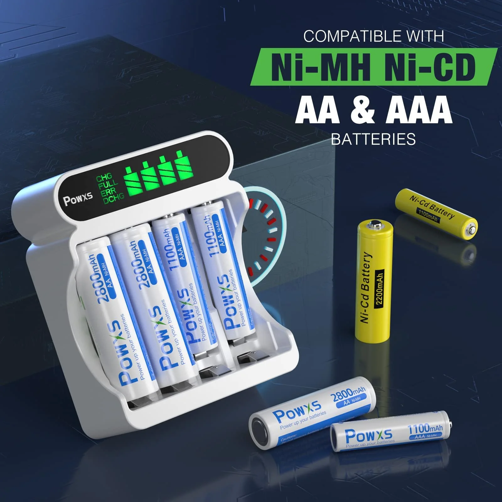 Зарядний пристрій Типу АА/ААА POWXS з LCD-дисплеєм, 4 слоти, фото №3
