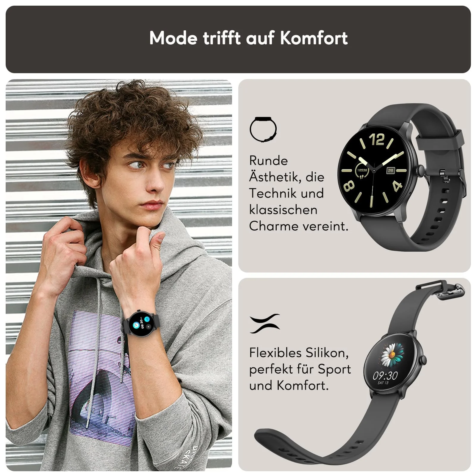 Смартгодинник для жінок та чоловіків 1.38 дюймовий HD-дисплей Bluetooth-дзвінки з моніторингом серцевого ритму SpO2 сну Крокомір IP68 Водонепроникний для Android iOS, фото №2