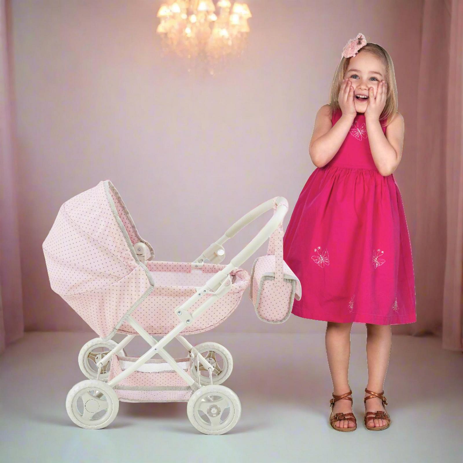 Коляска для ляльок Olivia's Little World Polka Dot Princess з висувним капюшоном і відділенням для зберігання Рожева, фото №3