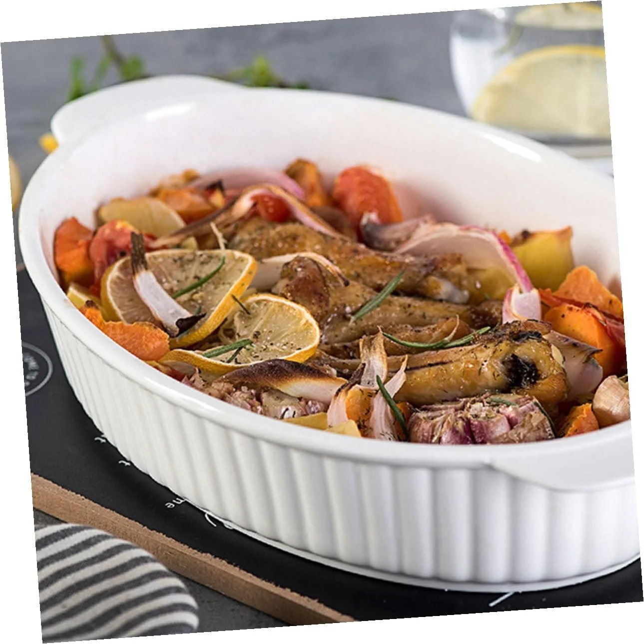 Форма для запекания Toyvian керамическая овальная с двойными ручками термостойкая устойчивая к царапинам, фото №7