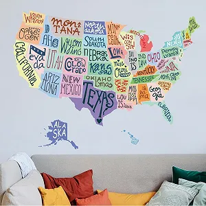 Наклейка на стіну SUPERDANT Map of the United States Colourful Vinyl - Фото 1