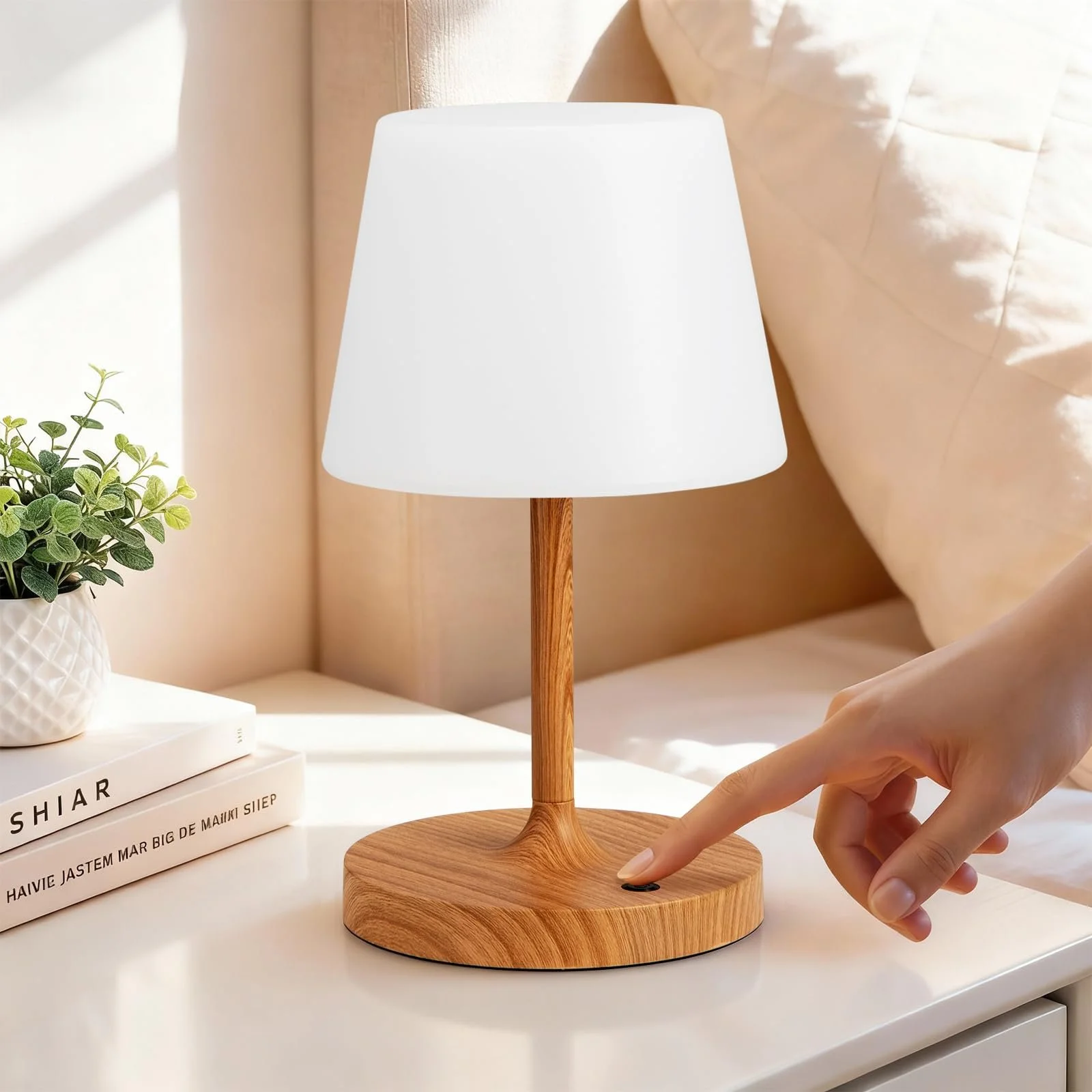 Настільна лампа PreeOtti LED Акумуляторна Сенсорна Димирувана IP54 Колір дерева, фото №6