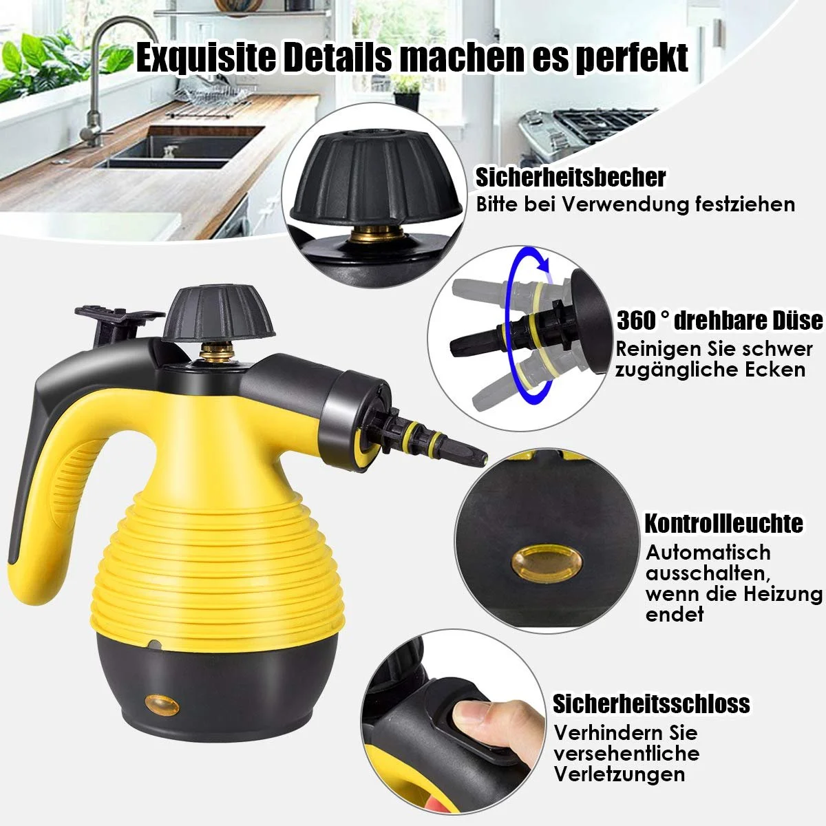 Пароочиститель ручной GOPLUS 1050 W 3 bar 350 ml 135 °C 9 аксессуаров, фото №6