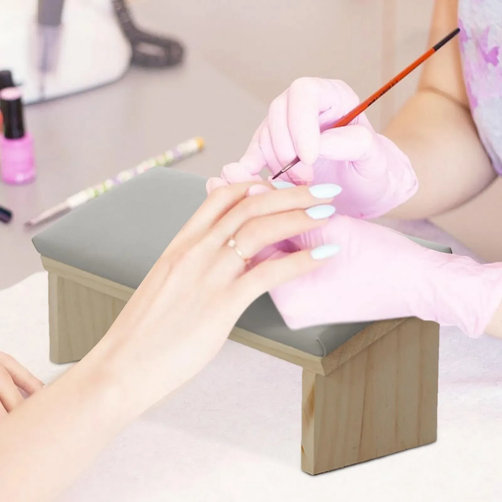 Підставка для рук Дерев'яна опора Подушка для манікюру зі штучної шкіри, фото №3