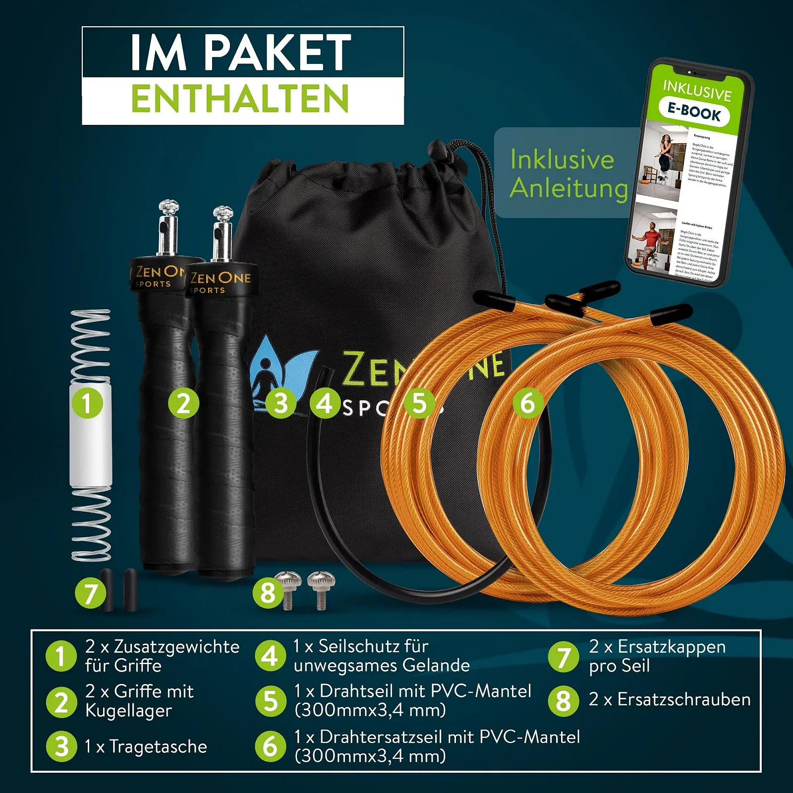 Скакалка ZenOne Sports ZenRope 3 м швидкісна зі сталевим тросом та підшипниками 360° регульована, фото №8
