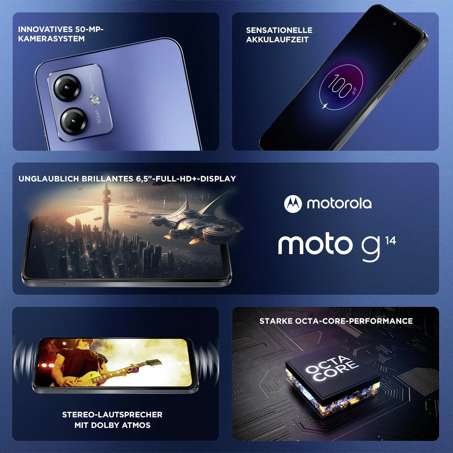 Смартфон Motorola Moto g14 6.5 дюйма FHD+ 4/128 GB 50 MP 5000 mAh Android 13 Sky Blue із захисним чохлом, фото №3