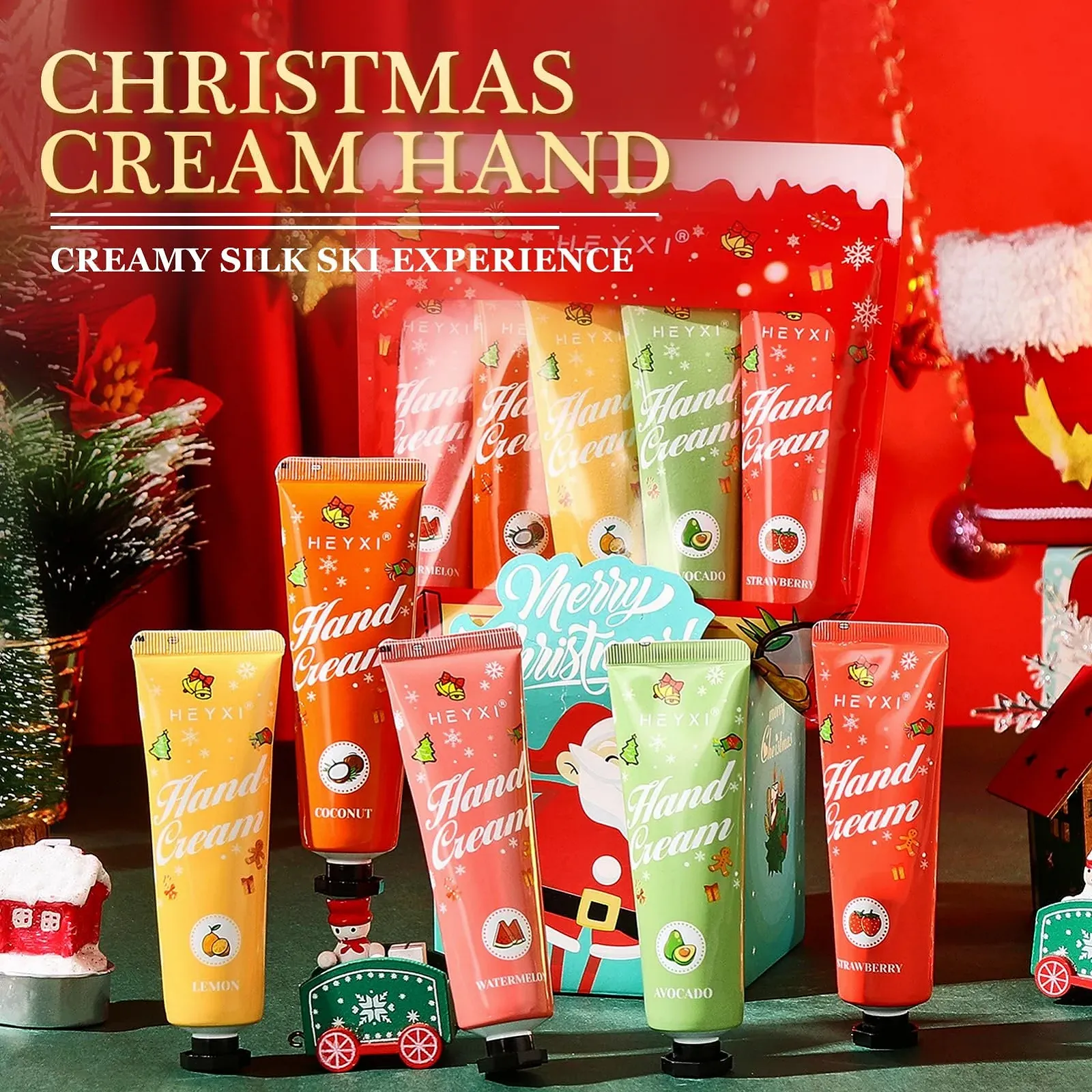 Крем для рук Набір, Різдвяний подарунковий набір, 5 парфумованих зволожуючих міні-кремів, фото №4