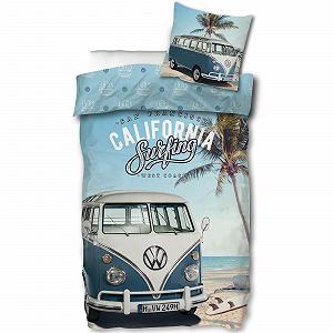 Постільна білизна SkyBrands Volkswagen VW Bulli T1 California Surfing Blue Renforcé, 135 см x 200 см - Фото 1