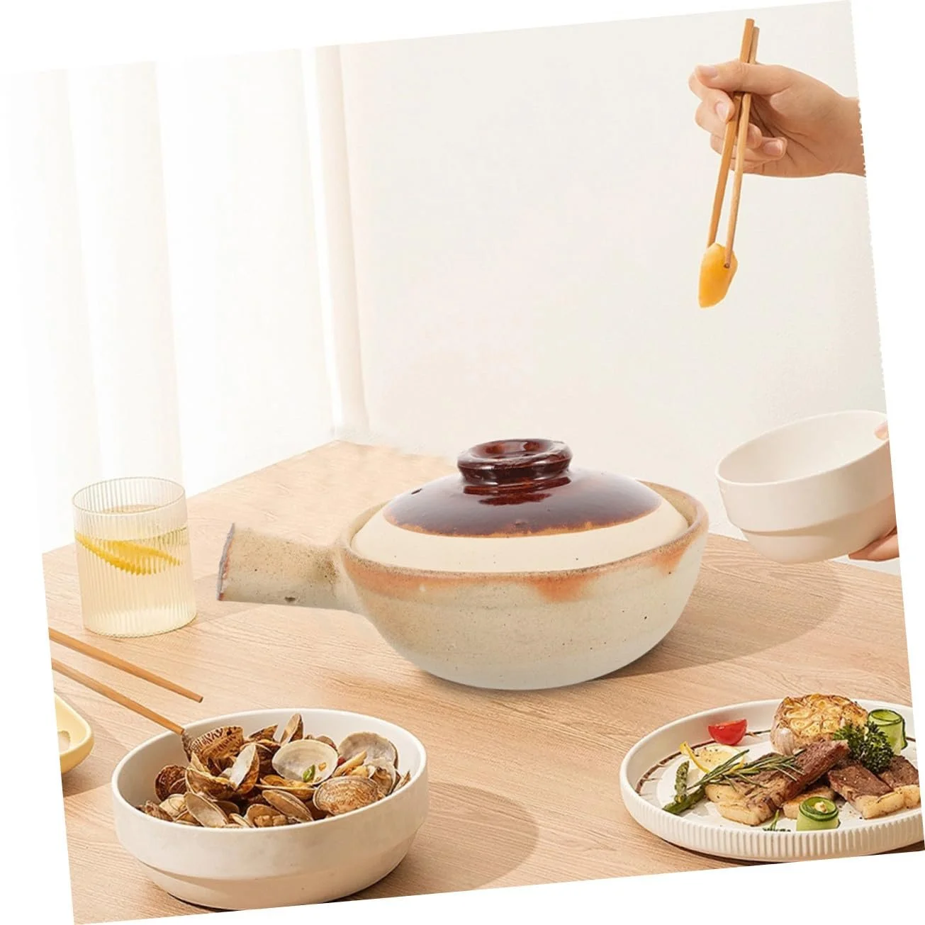 Кастрюля для тушения Керамическая суповая термостойкая с ручкой, фото №7