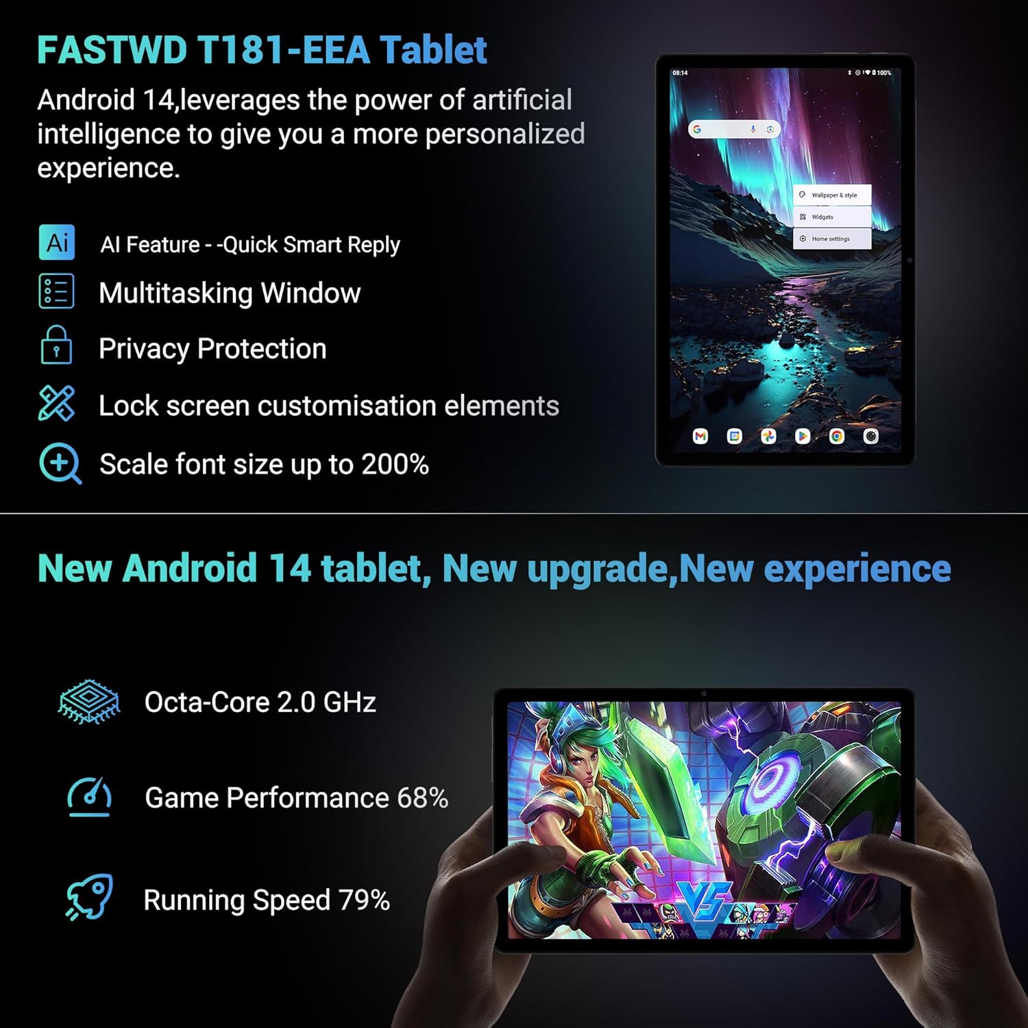 Планшет 10.1" FASTWD P7 (12+24)/256 ГБ 4G 2-SIM 8 ядер Android 14 9580 mAh Сірий, фото №3 Планшет 10.1" FASTWD P7 (12+24)/256 ГБ 4G 2-SIM 8 ядер Android 14 9580 mAh Сірий, фото №3