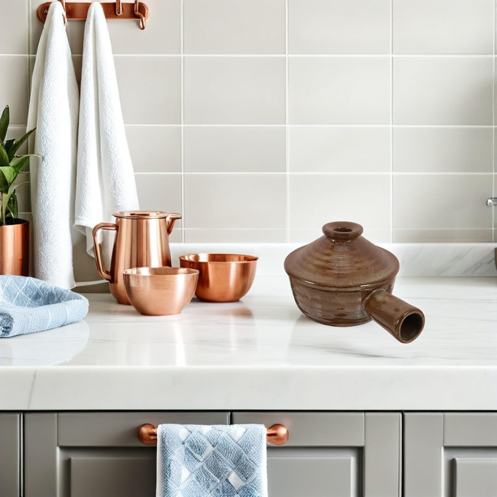 Кастрюля-сотейник Керамическая с крышкой Термостойкая 17 x 12 x 5 см, фото №5