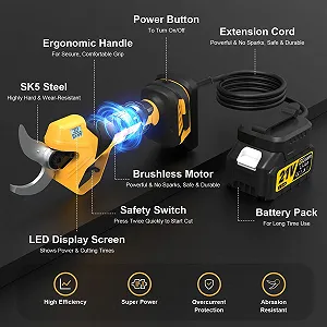 Акумуляторний секатор Gisam Electric 60 мм, 2 x 4Ah батареї та LED дисплей synthetic.ua - Фото 1