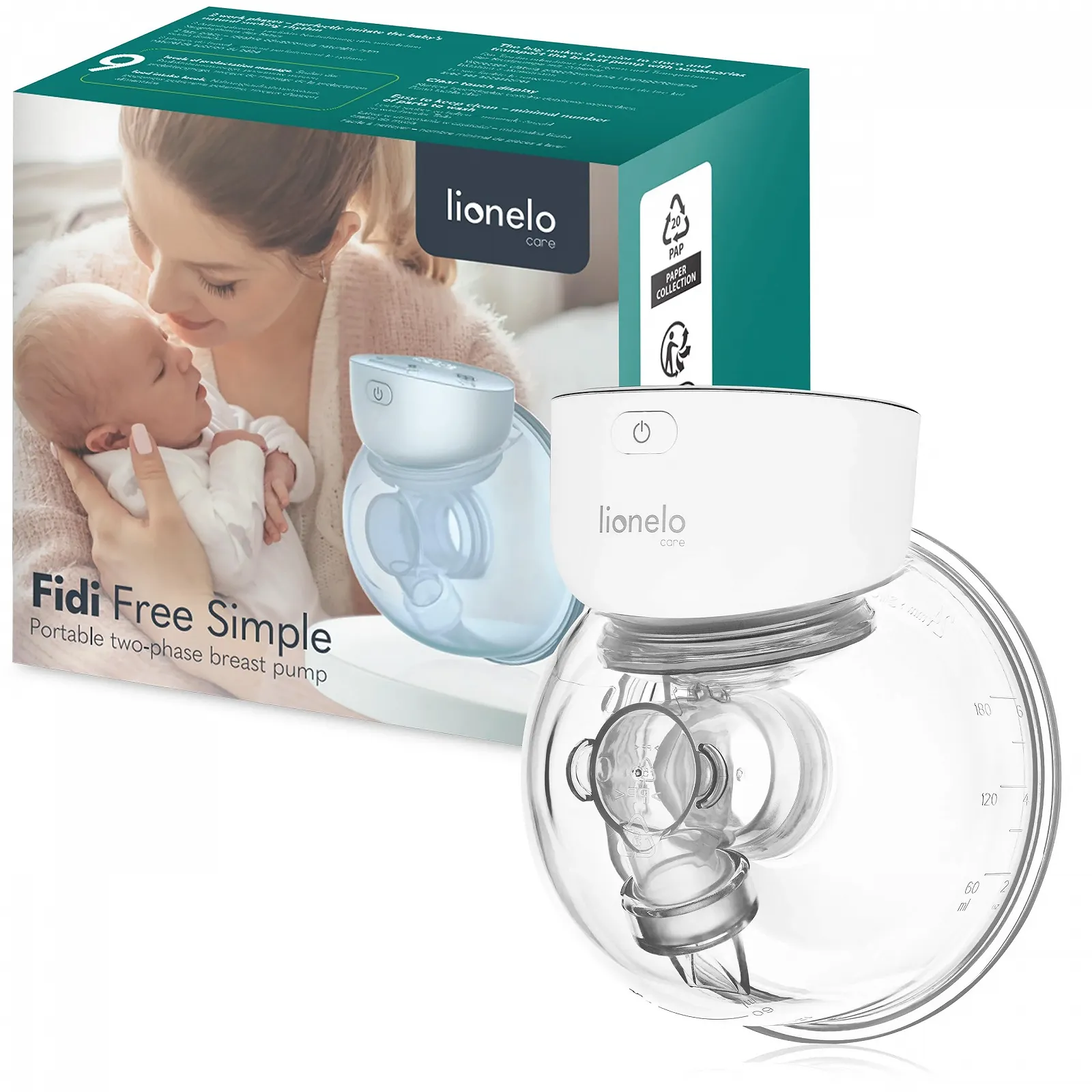 Молокоотсос электрический LIONELO Fidi Free Simple 180 мл 2-фазный 9 уровней 5 размеров воронок Таймер, фото №1