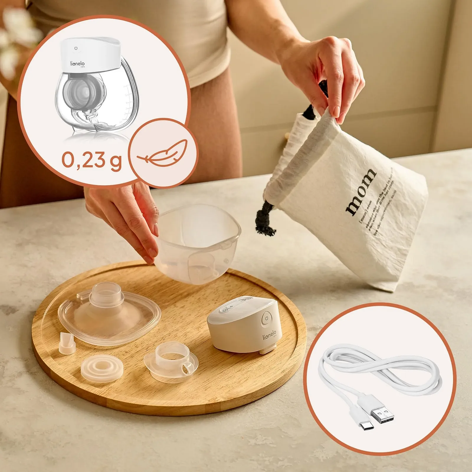 Электрический молокоотсос LIONELO Fidi Free Lumi Hands-Free 2 режима 9 уровней дисплей 6 воронок, фото №10