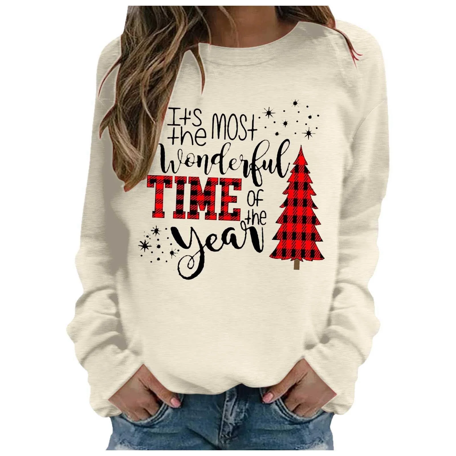 Женский Свитшот Рождественский Свитер Круглый вырез Длинный рукав Зимняя верхняя одежда для подростков, фото №1 Женский Свитшот Рождественский Свитер Круглый вырез Длинный рукав Зимняя верхняя одежда для подростков, фото №1