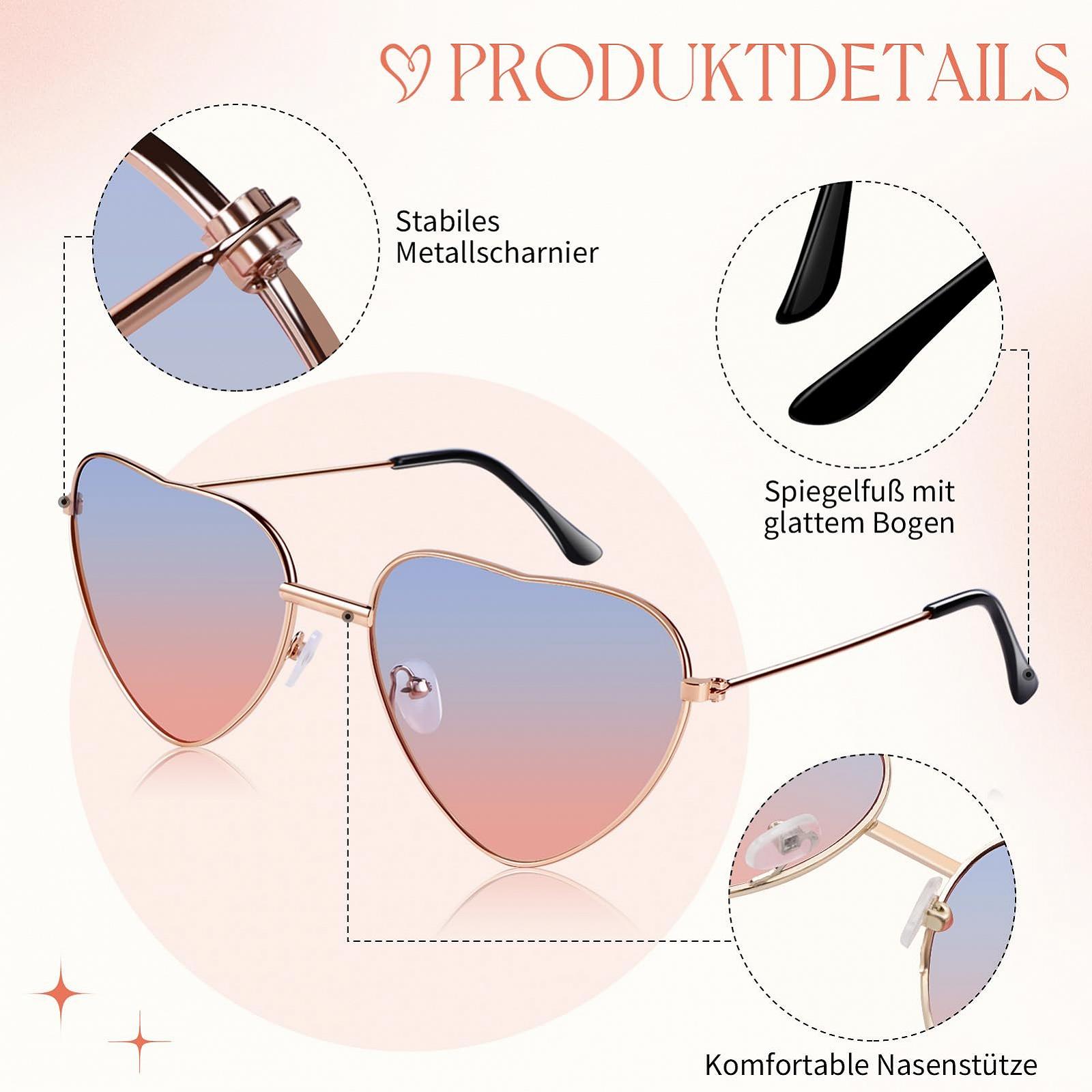 Сонцезахисні Окуляри Серце Kiiwah 3 Пари Ретро Рожевий, блакитний, фото №5