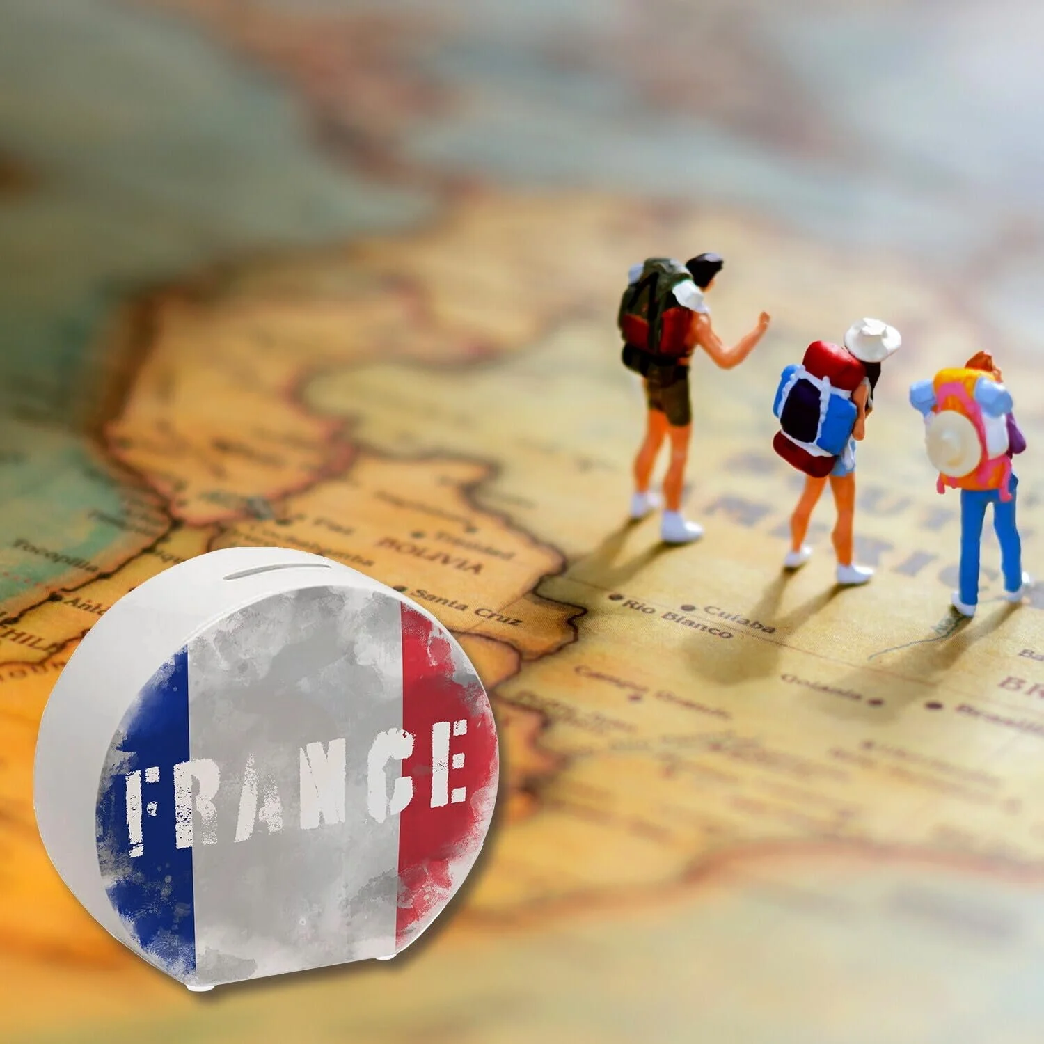 Скарбничка металева France Flag Used Look кругла, фото №6