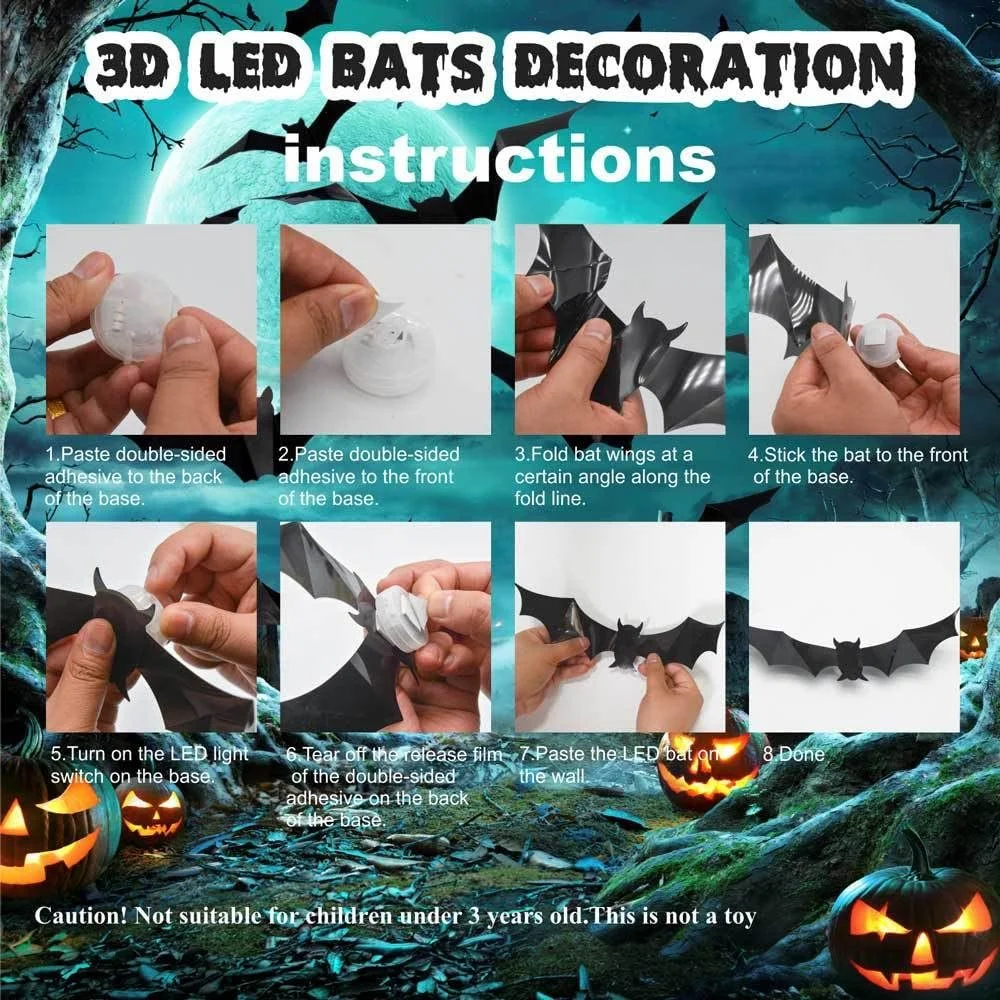 Декоративні наклейки LED Halloween 3D 24 шт. фіолетові, фото №7 Декоративні наклейки LED Halloween 3D 24 шт. фіолетові, фото №7
