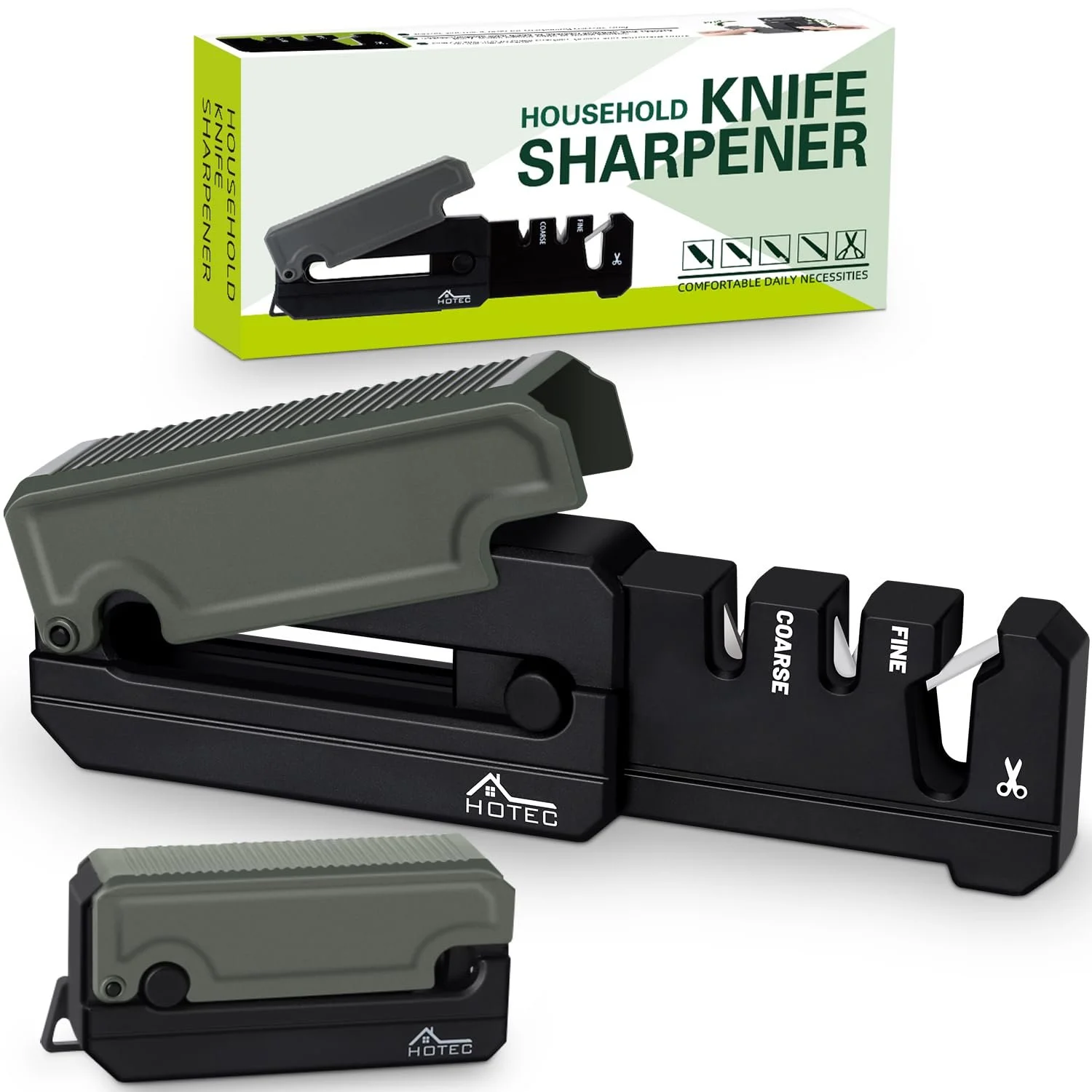 Точило для ножів Hotec розкладна ABS кераміка та вольфрамова сталь чорна, фото №1