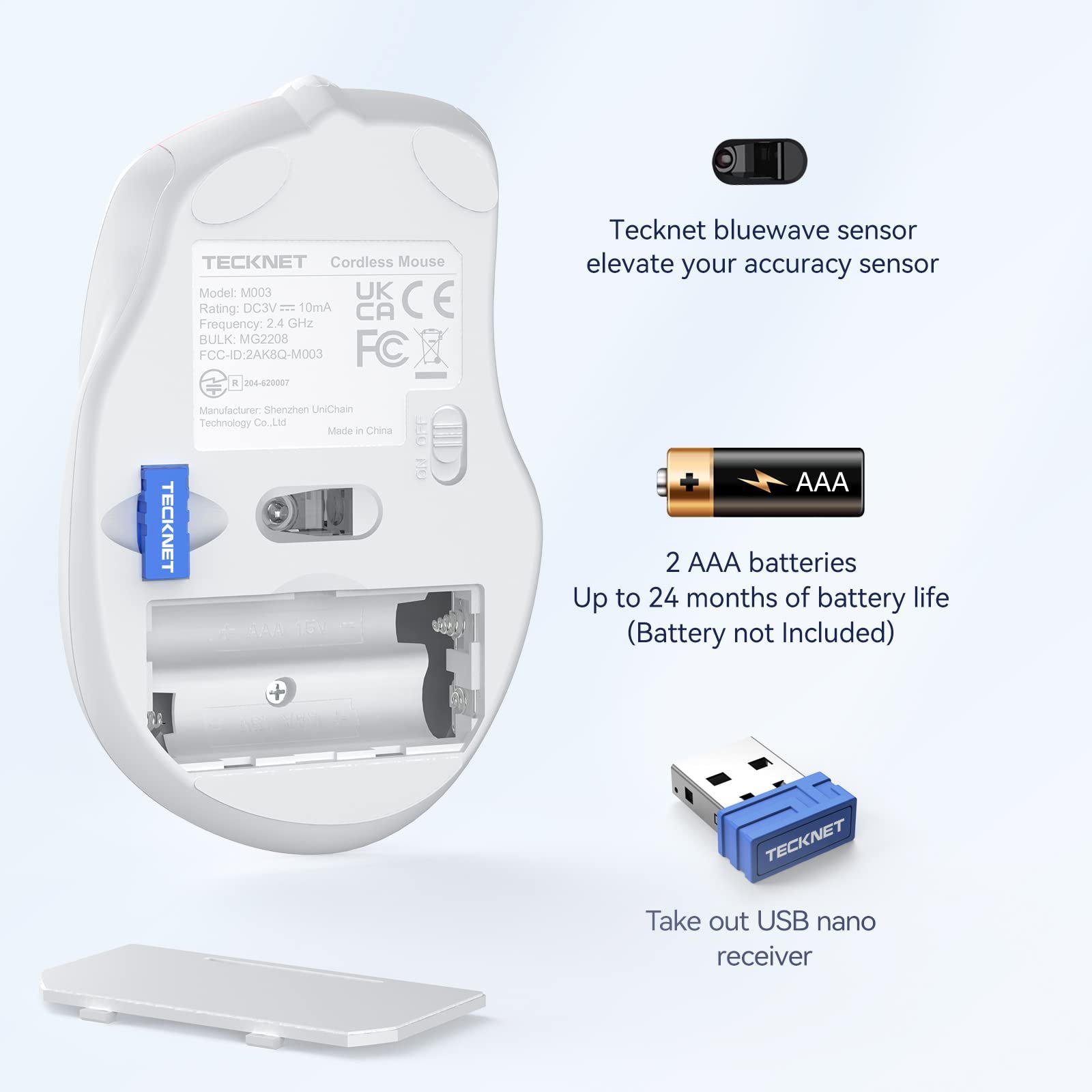 Мышь беспроводная TECKNET Pro 2.4G 4000 DPI 6 кнопок с нано-приемником, фото №5