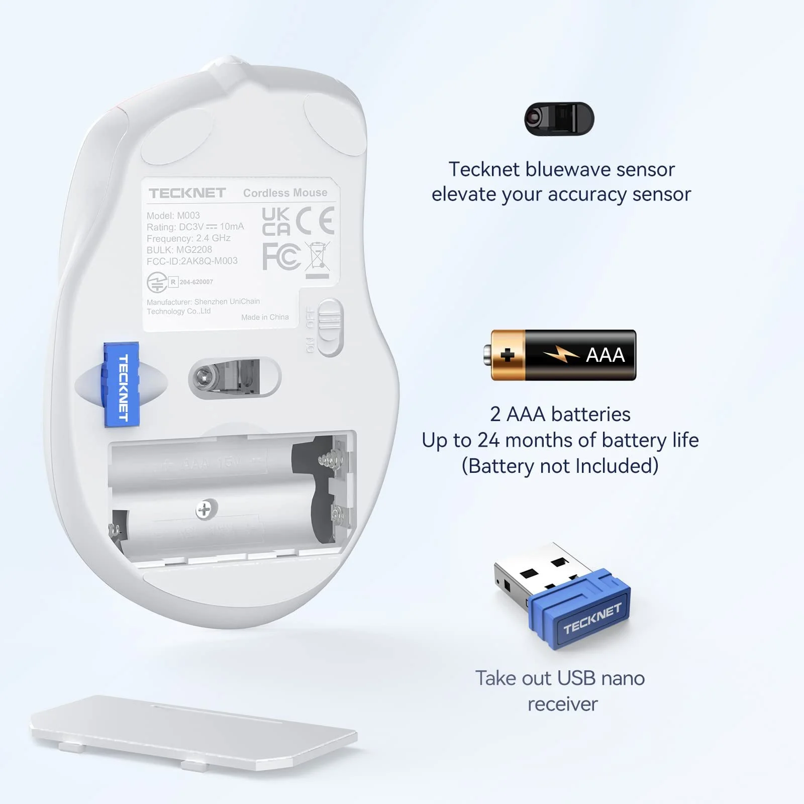 Мышь беспроводная TECKNET Pro 2.4G 4000 DPI 6 кнопок с нано-приемником, фото №5 Мышь беспроводная TECKNET Pro 2.4G 4000 DPI 6 кнопок с нано-приемником, фото №5