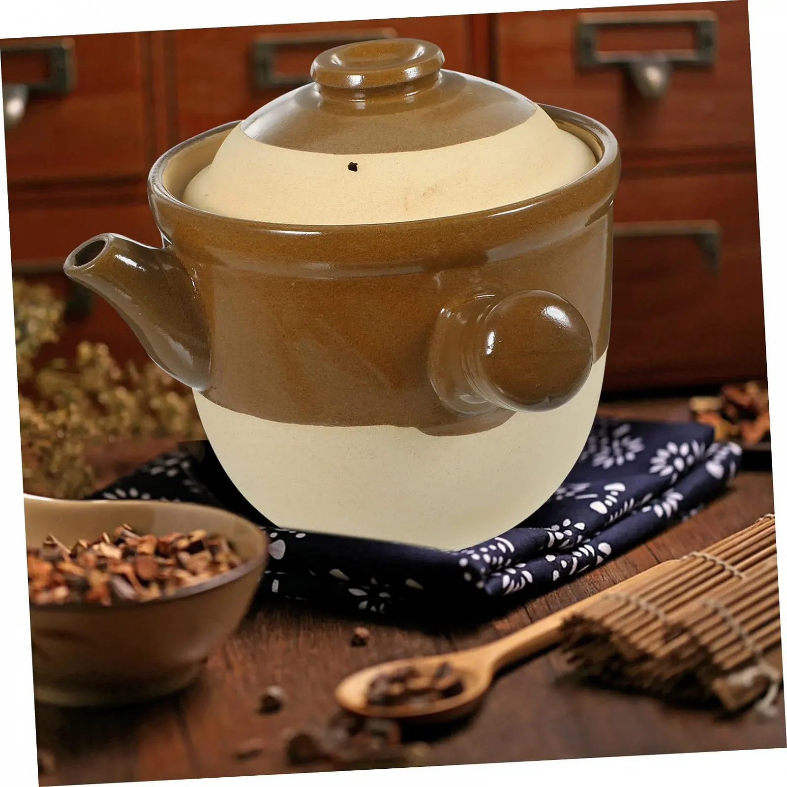 Глиняный горшок NUOBESTY традиционный для плиты и открытого огня термостойкий малый с ручкой, фото №2