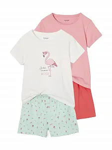 Комплект дитячої піжами VERTBAUDET 2 шт. Малюнок «Веселка» + «Фламінго» - Фото 1