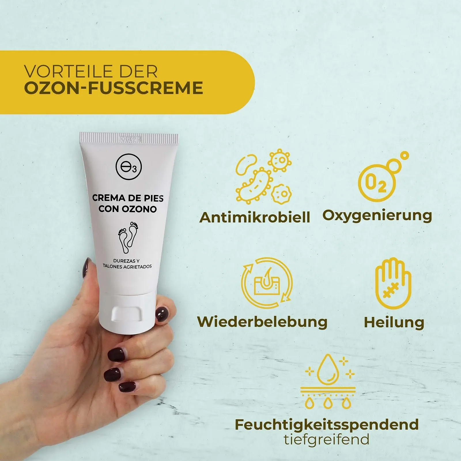 Крем для ног OZONO D'OR для удаления мозолей и ухода за потрескавшейся кожей, со 100% натуральным органическим озоном, веганский, 50 г, фото №4