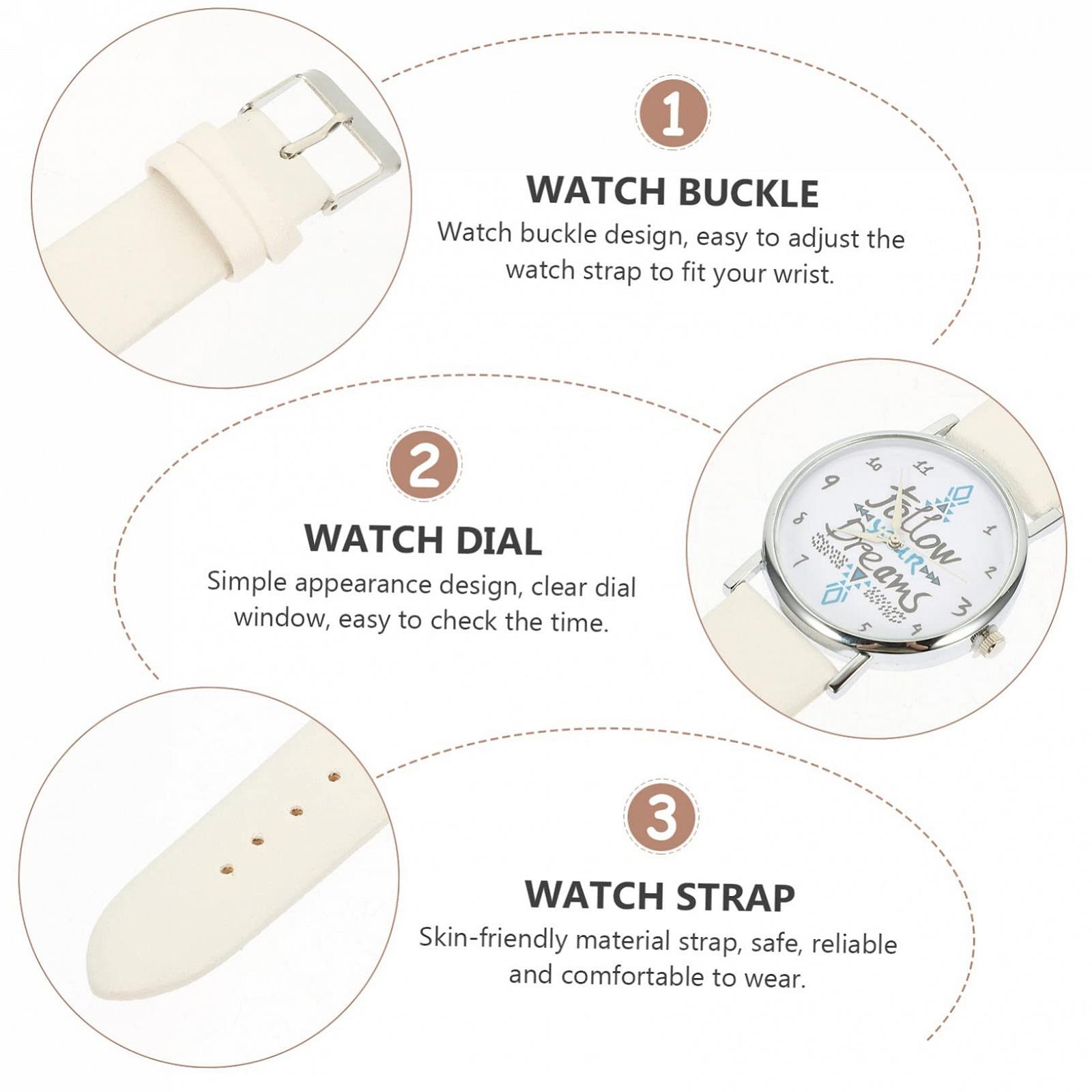 Женские Часы Healvian 1 Set с Кожаным Ремешком Белые с Дизайнерским Стилем для Досуга и Особых Событий, Белый, фото №4