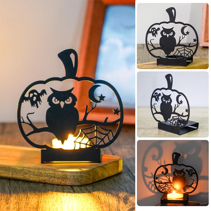 Подсвечник Halloween Украшения Подсвечник Металлический Декор Сова Летучая мышь Паук Привидение, фото №4