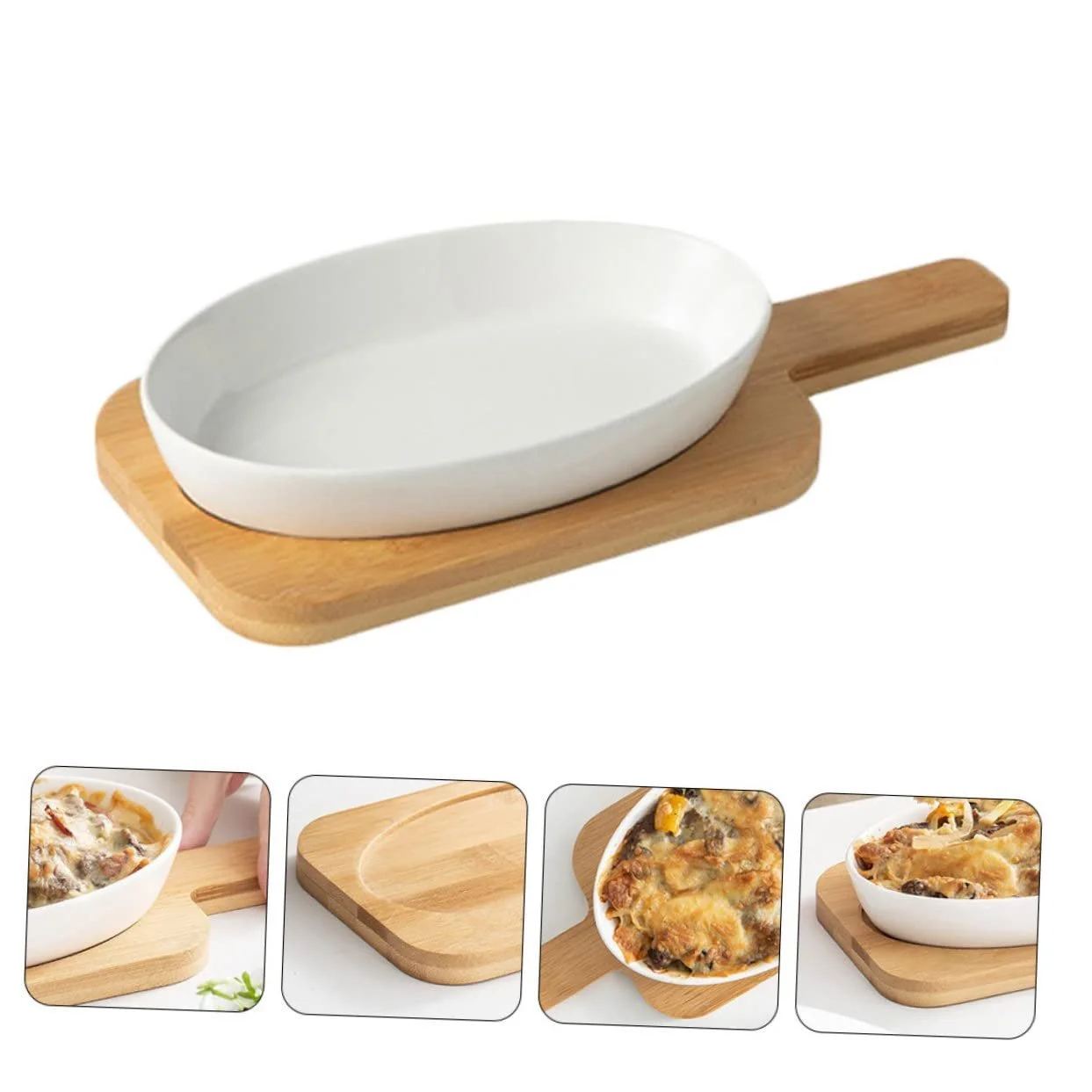 Форма для запікання SOLUSTRE овальна керамічна з дерев'яною підставкою термостійка, фото №5