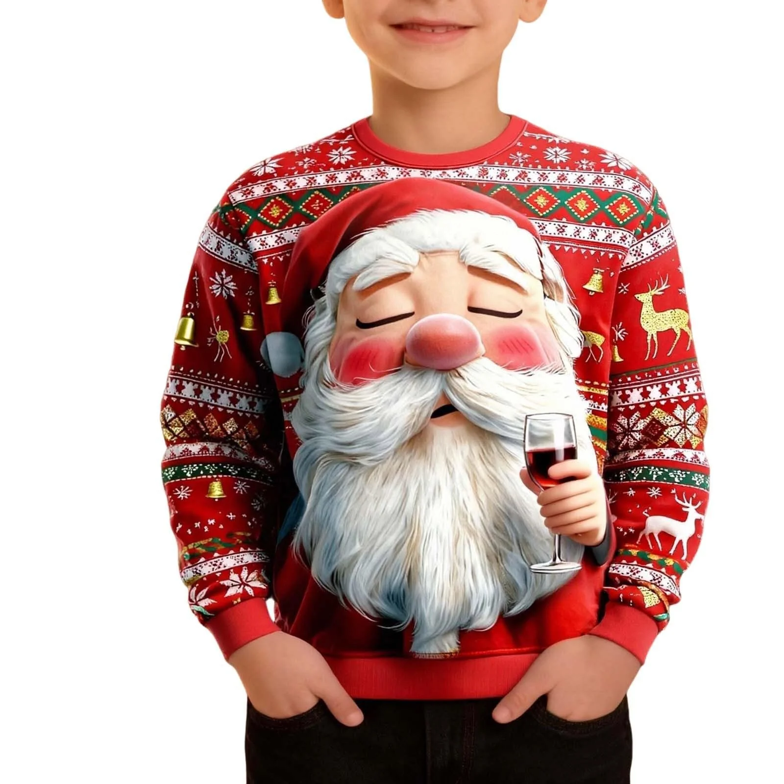 Джемпер для мальчиков, детский свитшот с длинными рукавами и круглым вырезом, праздничный рождественский джемпер, мягкий повседневный джемпер для мальчиков и девочек, теплый зимний топ, фото №1