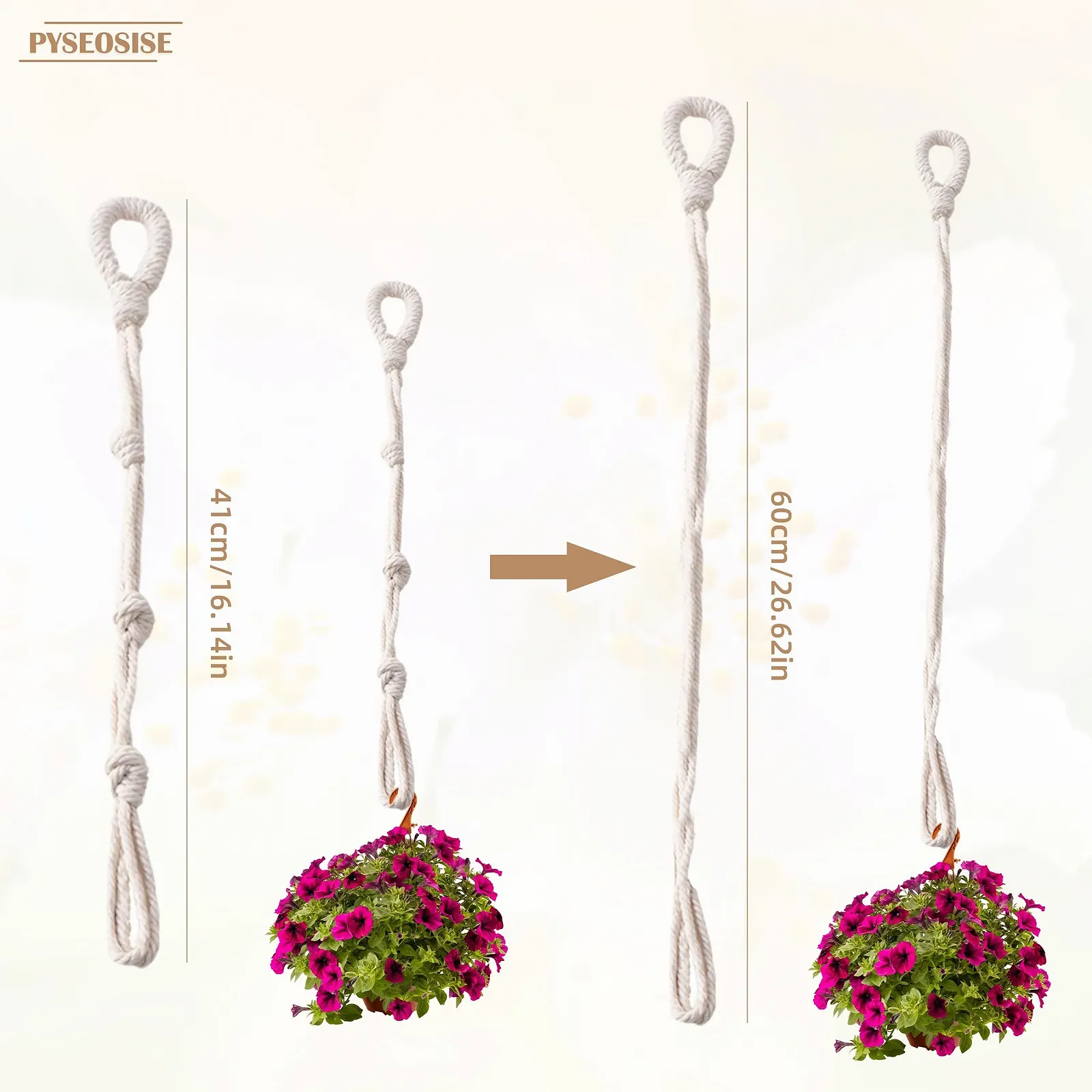 Удлинители для подвеса растений Макраме 6 шт. хлопковая веревка Бежевый, фото №1