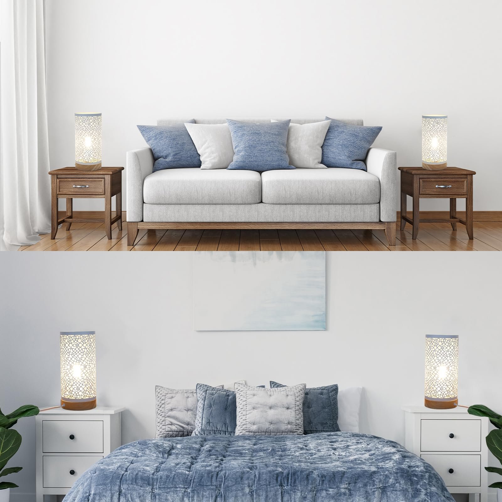 Настільні лампи (набір з 2 шт.) Touch Dimmable Charging Function 2 USB 2 LED Bulbs Vintage (White), фото №6