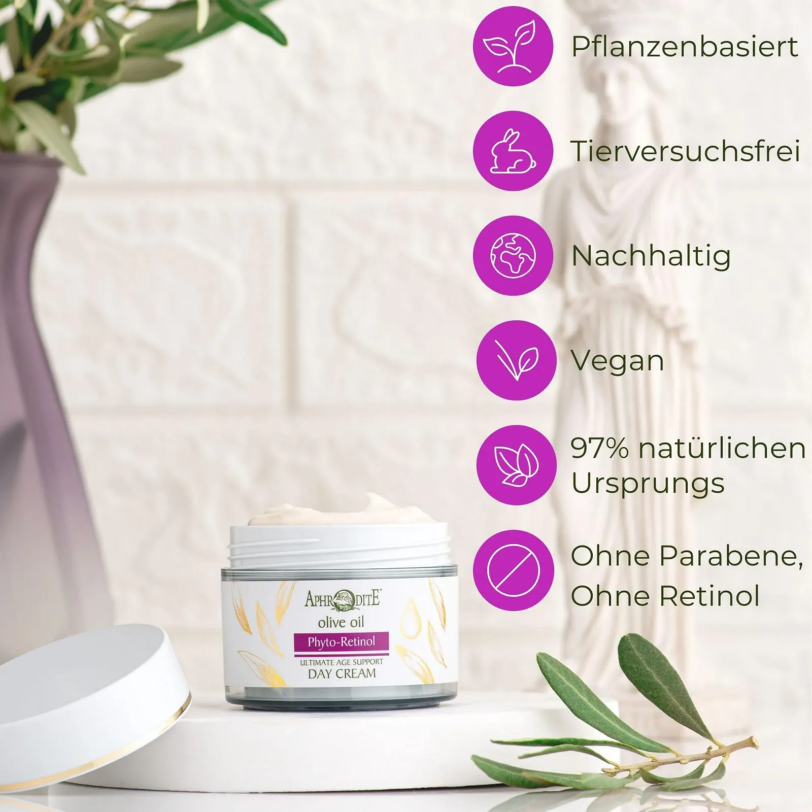 Денний крем Aphrodite Anti-Ageing & Firming з органічною оливковою олією та фіто-ретинолом 50 мл / 1.70 рідких унцій, фото №6
