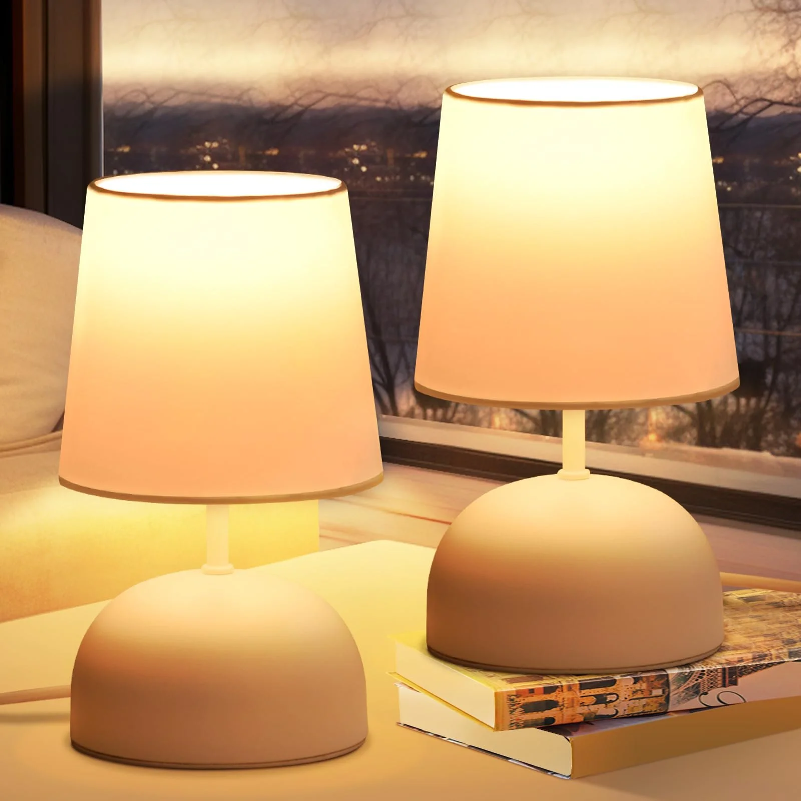 Настільна лампа ZMH Набір з 2 шт. Тканина Біла., фото №1