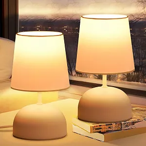 Настільна лампа ZMH Набір з 2 шт. Тканина Біла. - Фото 1