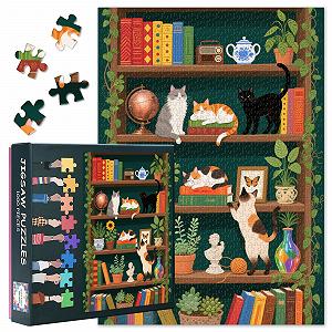 Пазл 1000 деталей Книжкова полиця з котами та рослинами 50 x 70 см - Фото 1