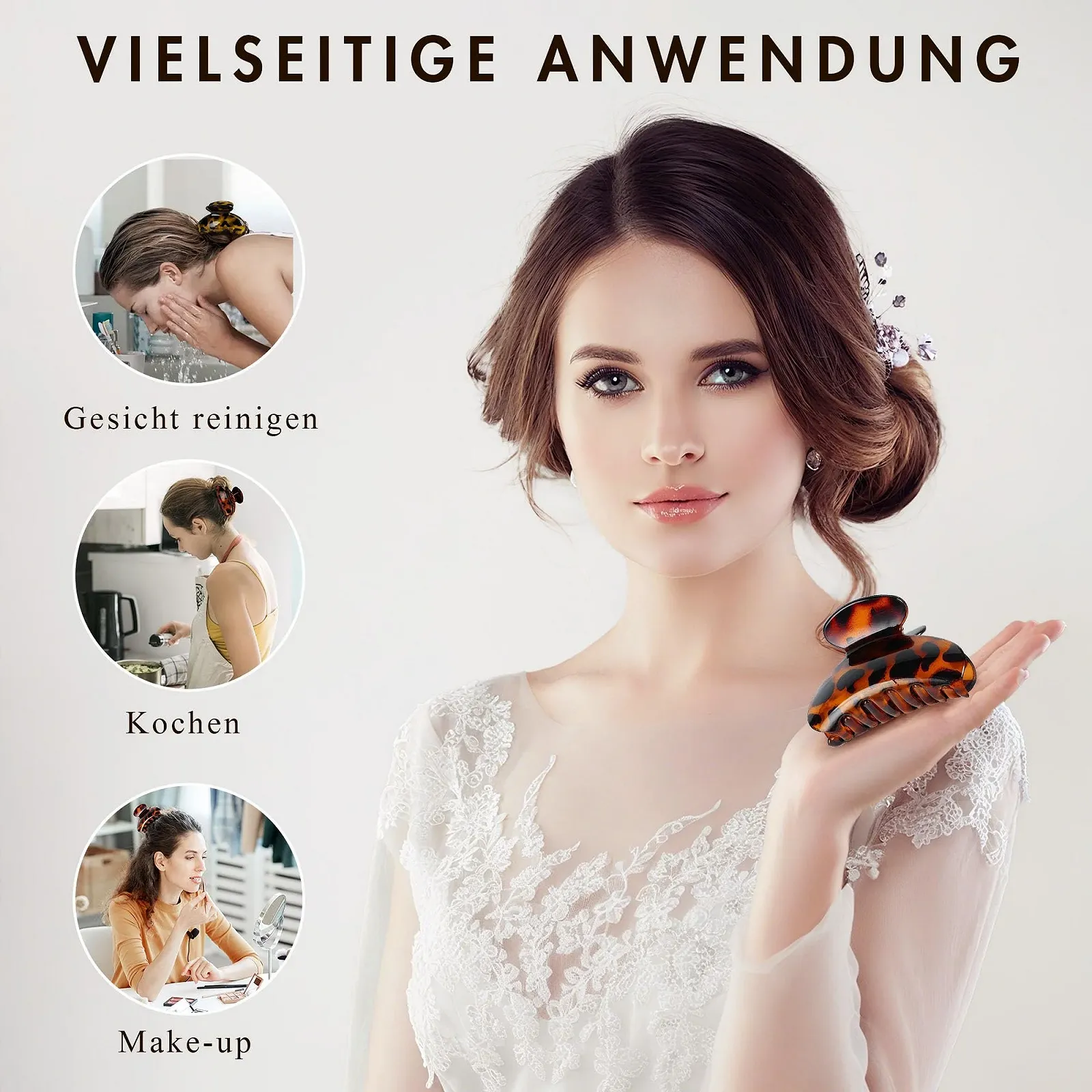 Набор заколок для волос 3 шт Леопард из черного пластика для женщин 7 см x 4 см, фото №5