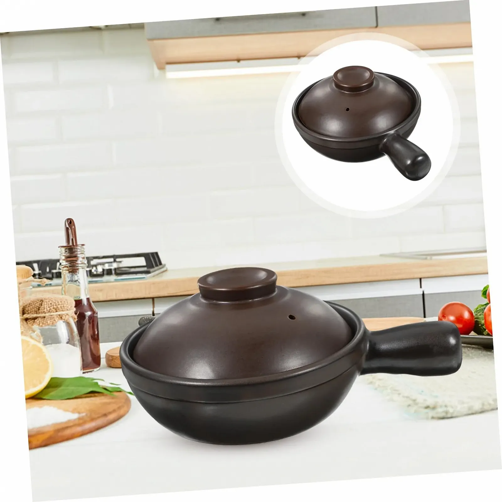 Кастрюля керамическая 1.0 л с крышкой 6.7 x 6.7 x 3.5 дюйма, фото №2