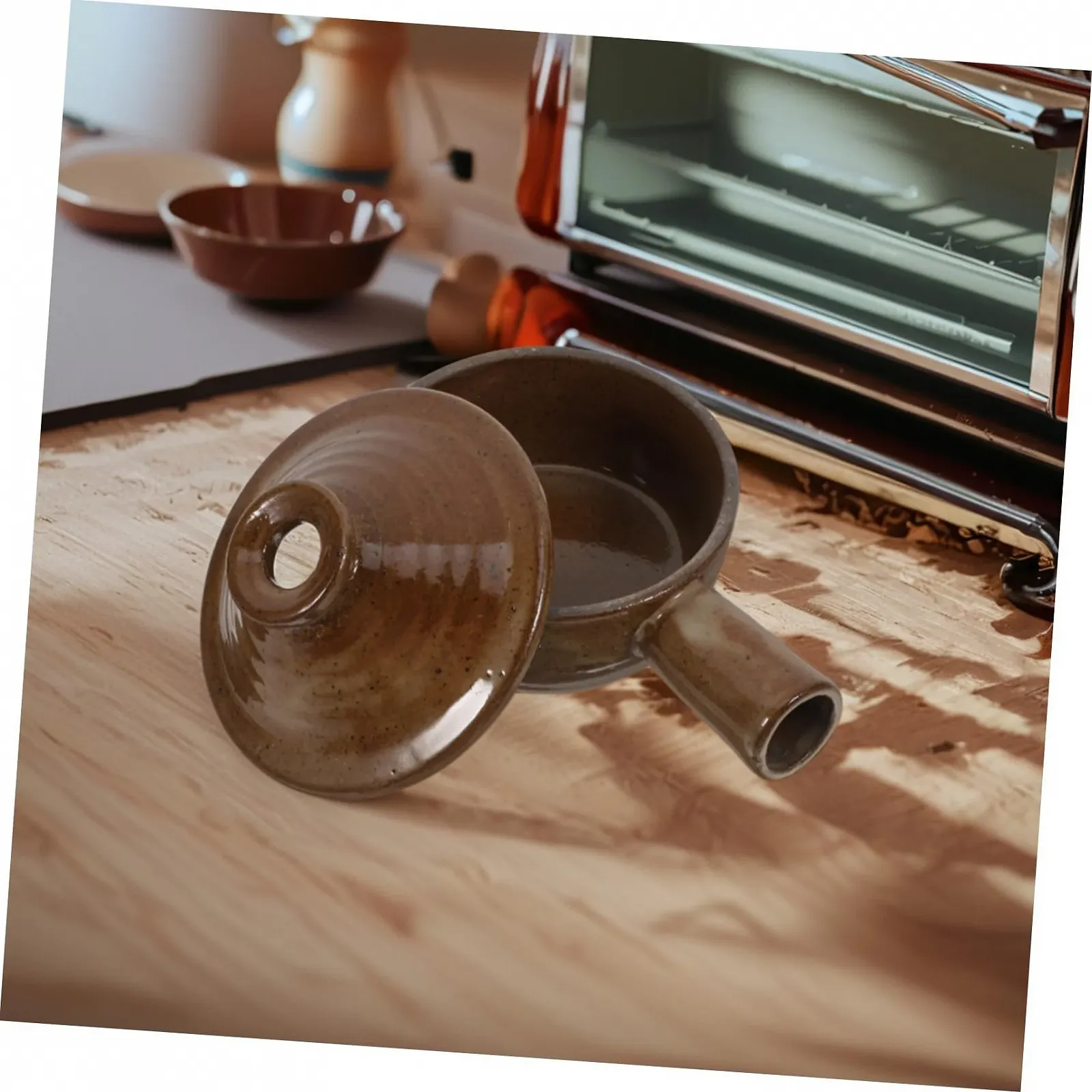 Ківш жаровня VALICLUD з грубої глини з кришкою та ручкою антипригарний для рису та тушкування, фото №4