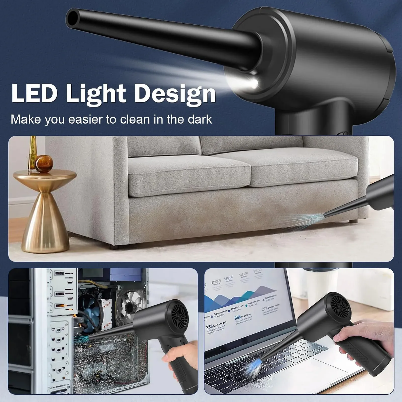 Электрическая воздуходувка для удаления пыли 3 скорости 91000 rpm 6000 mAh USB, фото №5