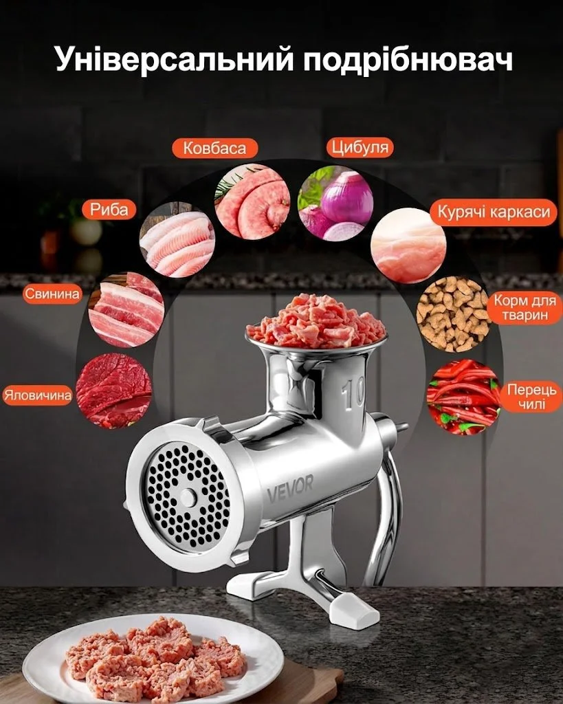 Ручна м’ясорубка VEVOR S#10 Silver, фото №5