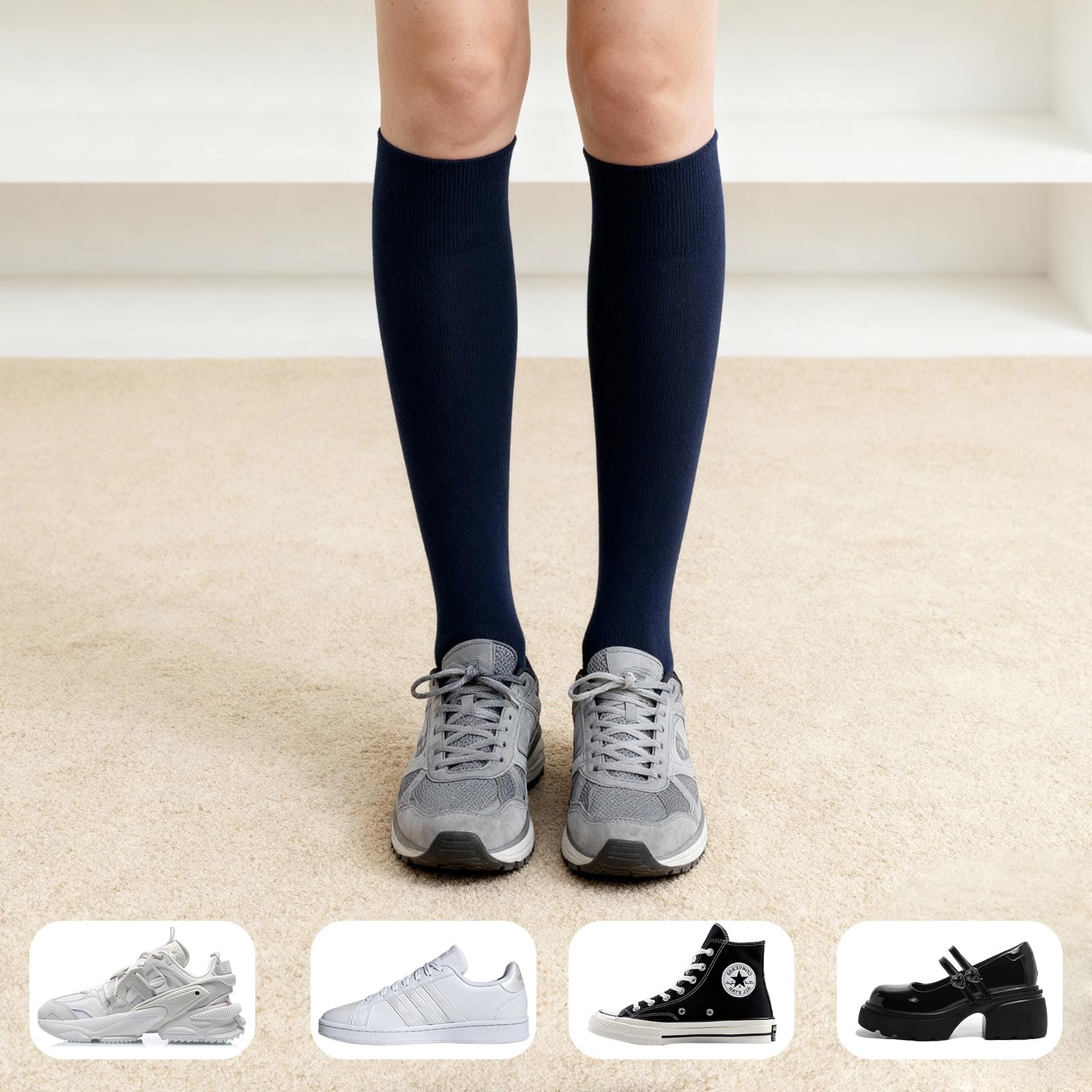 Гольфы ZAKASA для мужчин и женщин, хлопок: длинные чулки, гольфы с комфортным поясом, бесшовные, 4 пары, фото №7